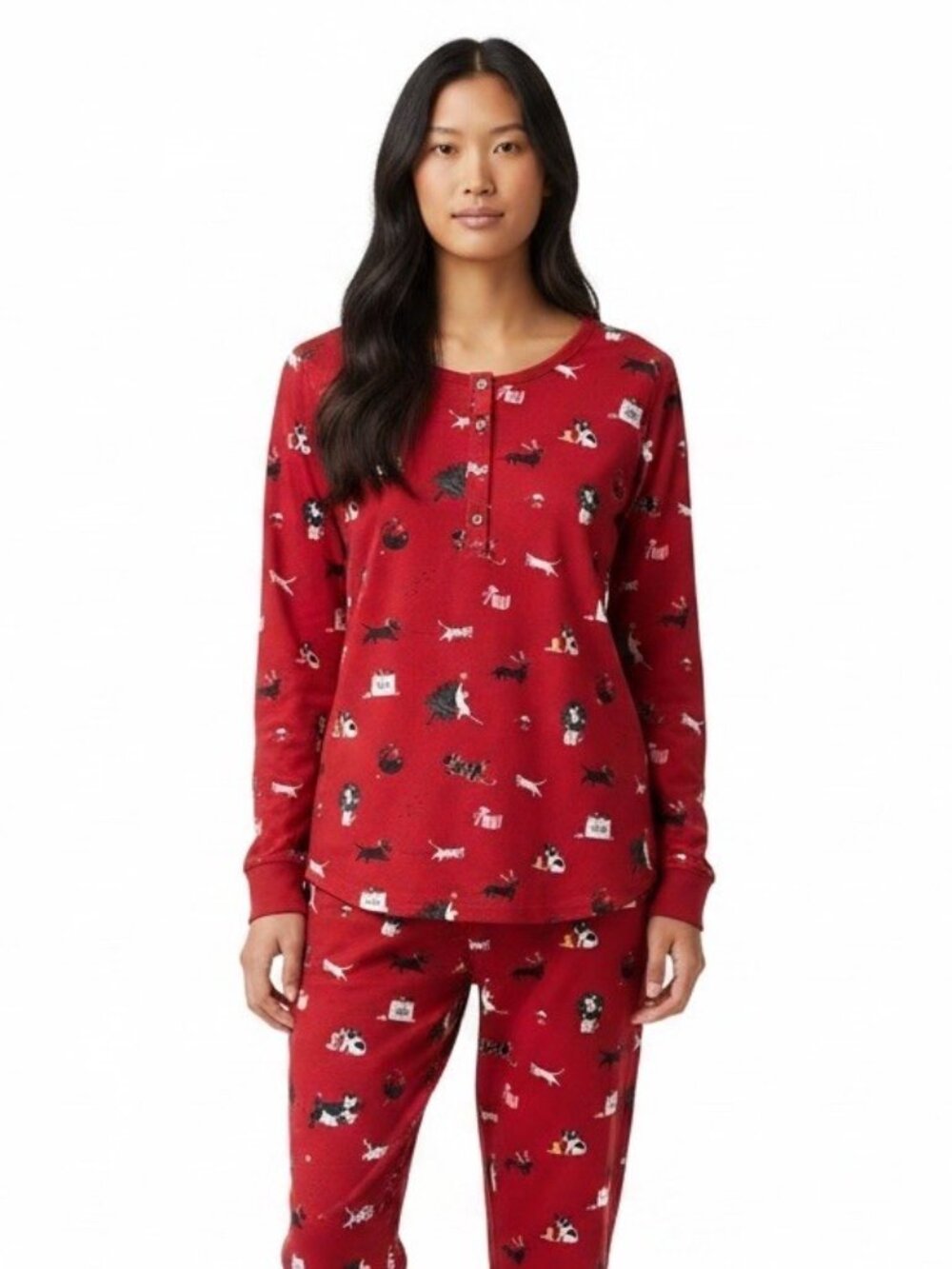 New Kate Spade Christmas Pajama Top Size L Large Red Dogs and Cats